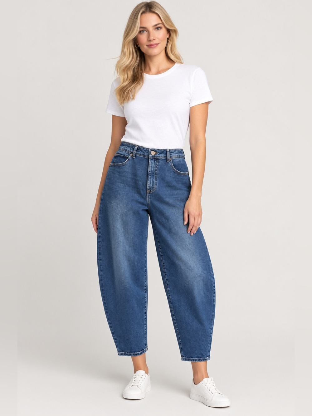 Style & Co Curved Leg Barrel Jeans Medium Blue Wash Denim 14 Petite